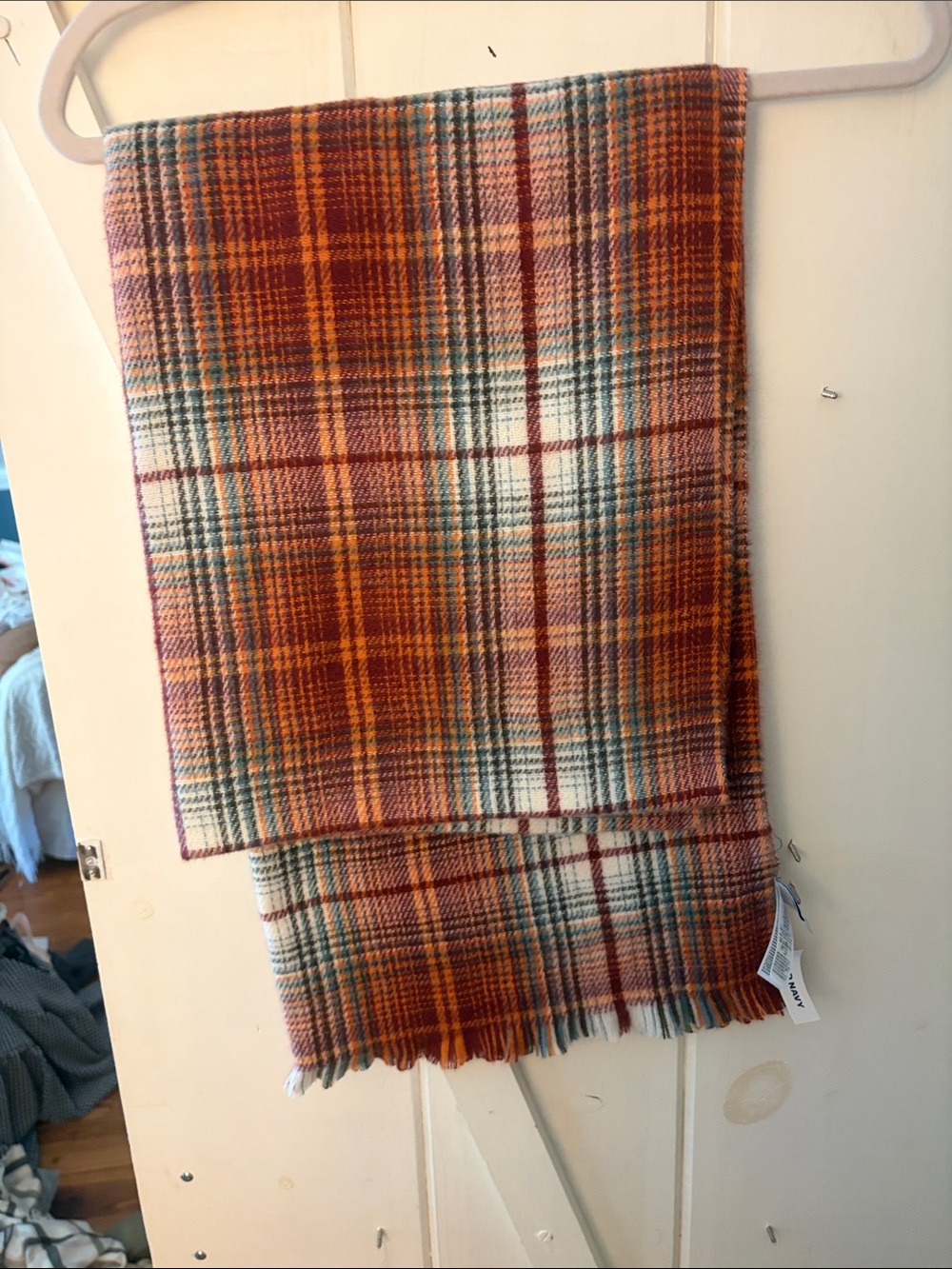 Old Navy Plaid Scarf in Orange, Teal and Cream